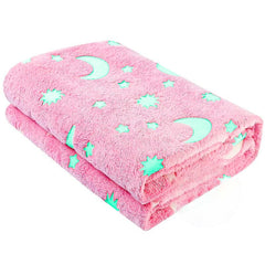 Couverture magique enfants en peluche rose avec des étoiles fluorescent 170x180