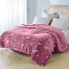 Couverture magique enfants en peluche rose avec des étoiles fluorescent 170x180