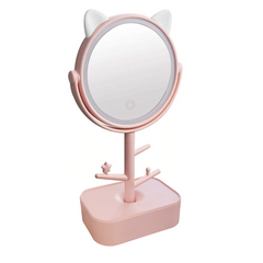 Miroir cosmétique lumière LED rechargeable pour table B0257 avec porte-bijoux