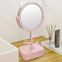 Miroir cosmétique lumière LED rechargeable pour table B0257 avec porte-bijoux