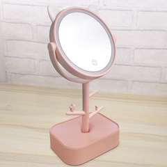 Miroir cosmétique lumière LED rechargeable pour table B0257 avec porte-bijoux