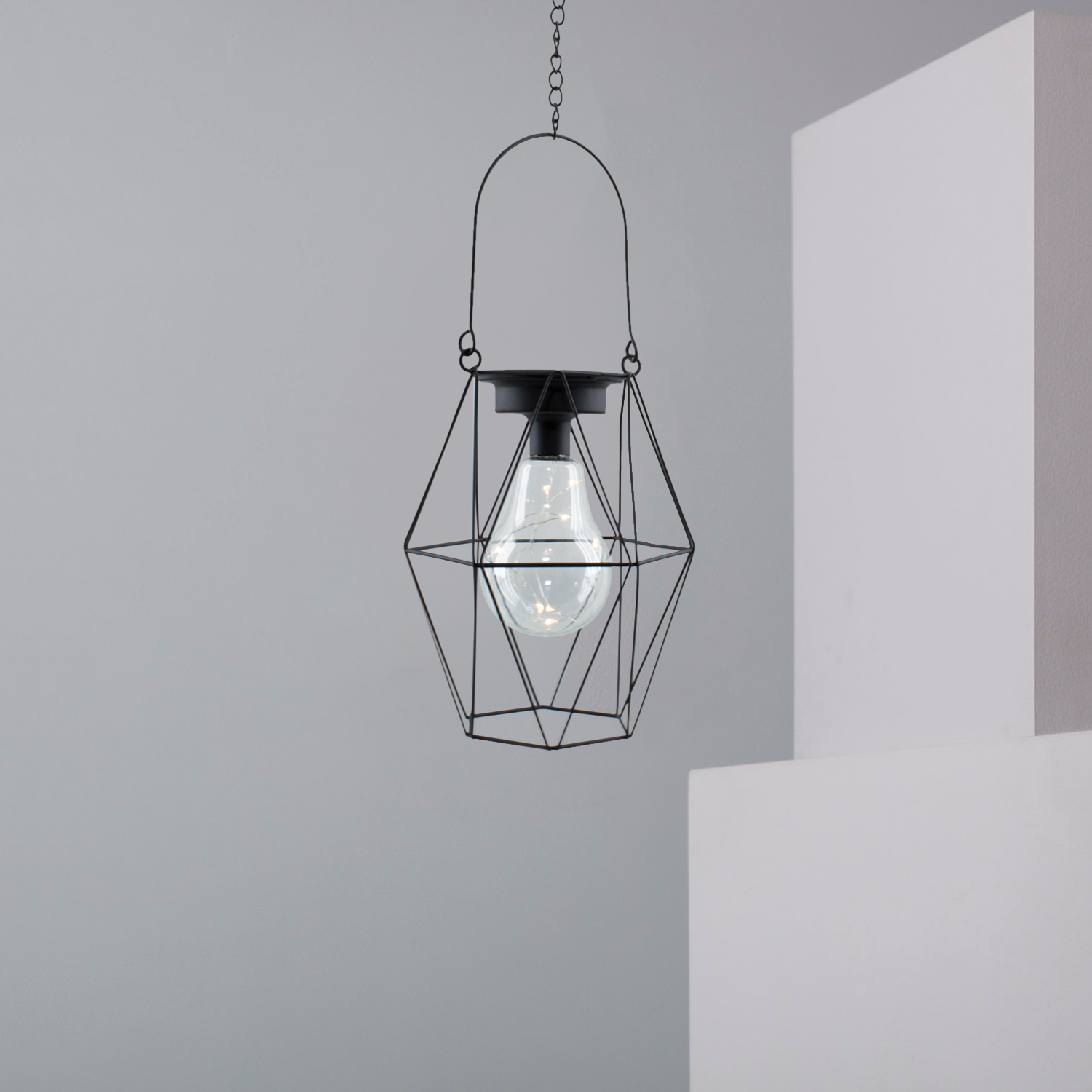 Lanterne extérieure avec mini-lumières LED à pile - Lampe suspendue factice