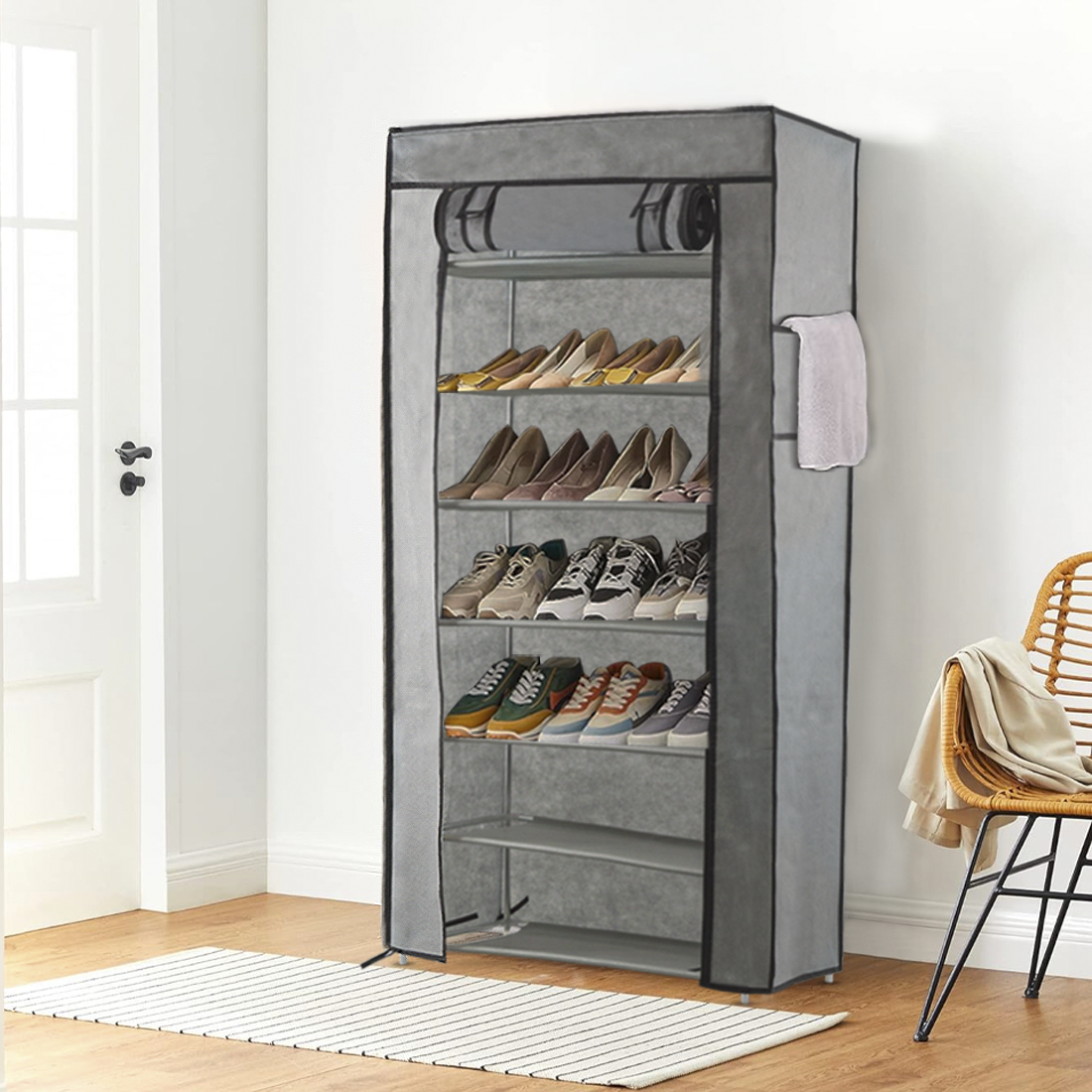 Économiseur d'espace chaussures avec 7 étagères en tissu TNT structure modulaire