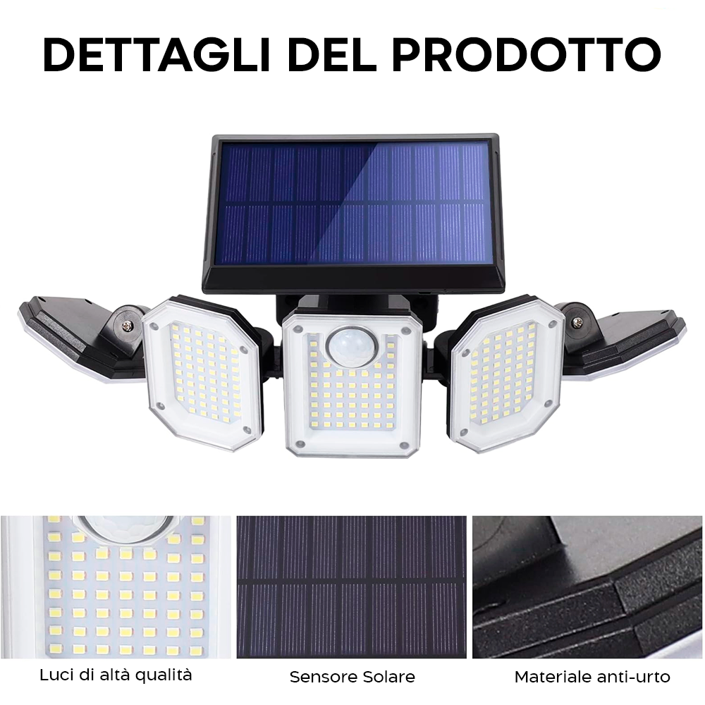 Lampe Solaire Extérieure Murale avec Télécommande IP65, 5 Panneaux et 300 LED