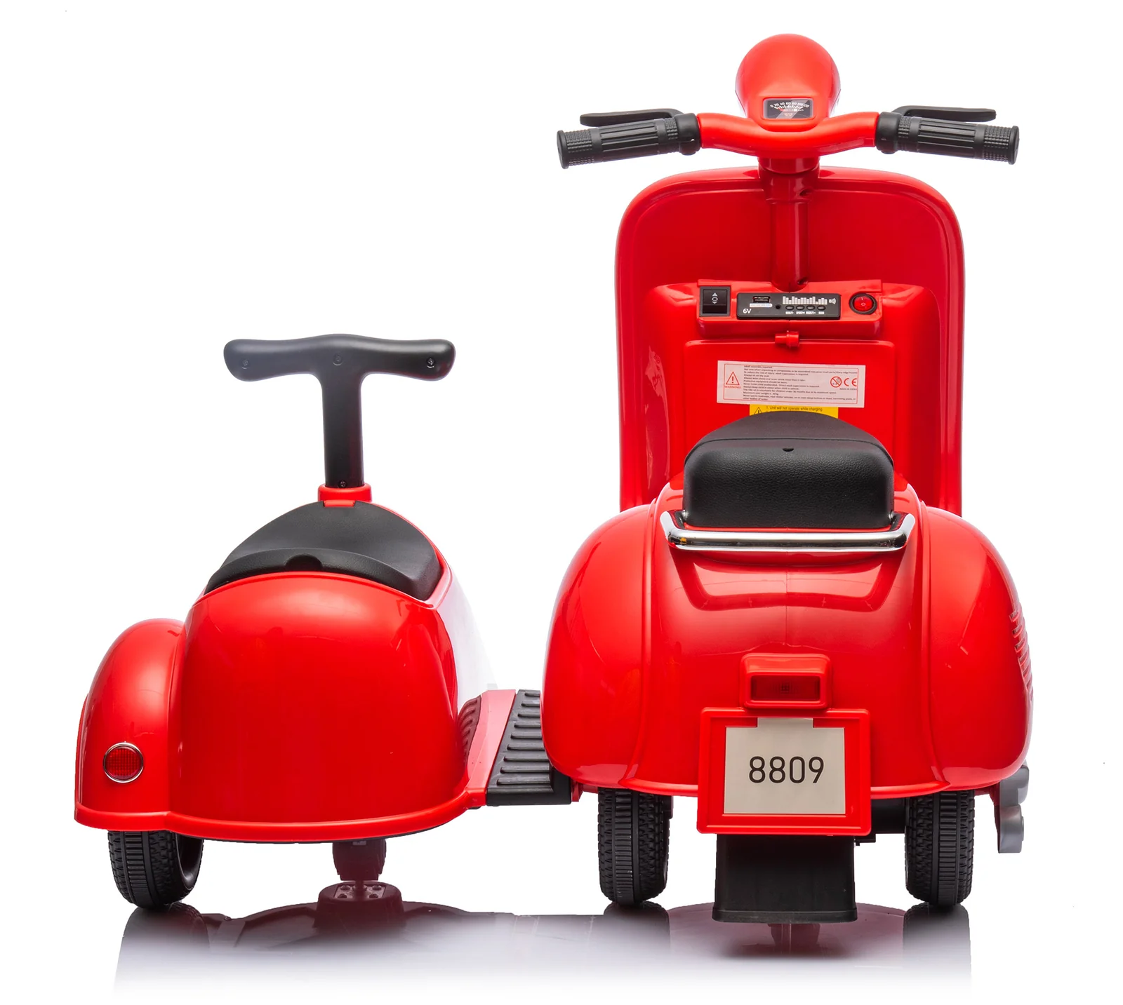 Moto électrique enfants LT958 Vespa avec petit side-car 6V lumières LED et son