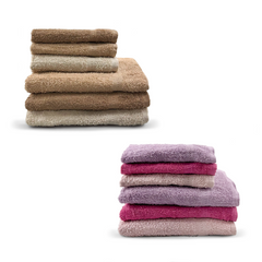 Ensemble de serviettes de bain 3+3 visage + invité en couleurs unies 100% coton