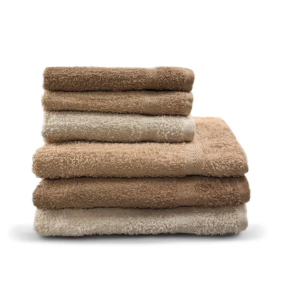 Ensemble de serviettes de bain 3+3 visage + invité en couleurs unies 100% coton