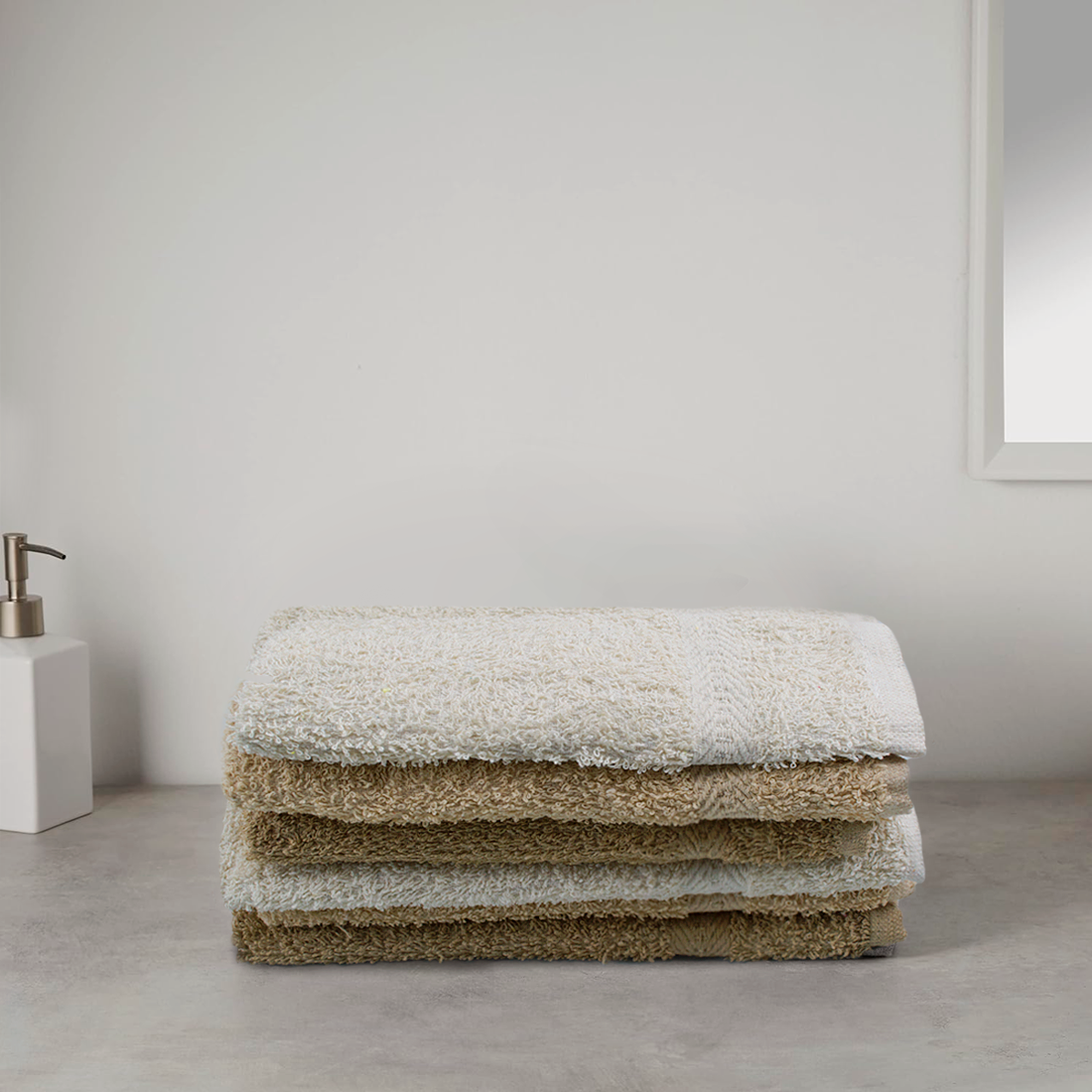 Ensemble de serviettes de bain 3+3 visage + invité en couleurs unies 100% coton