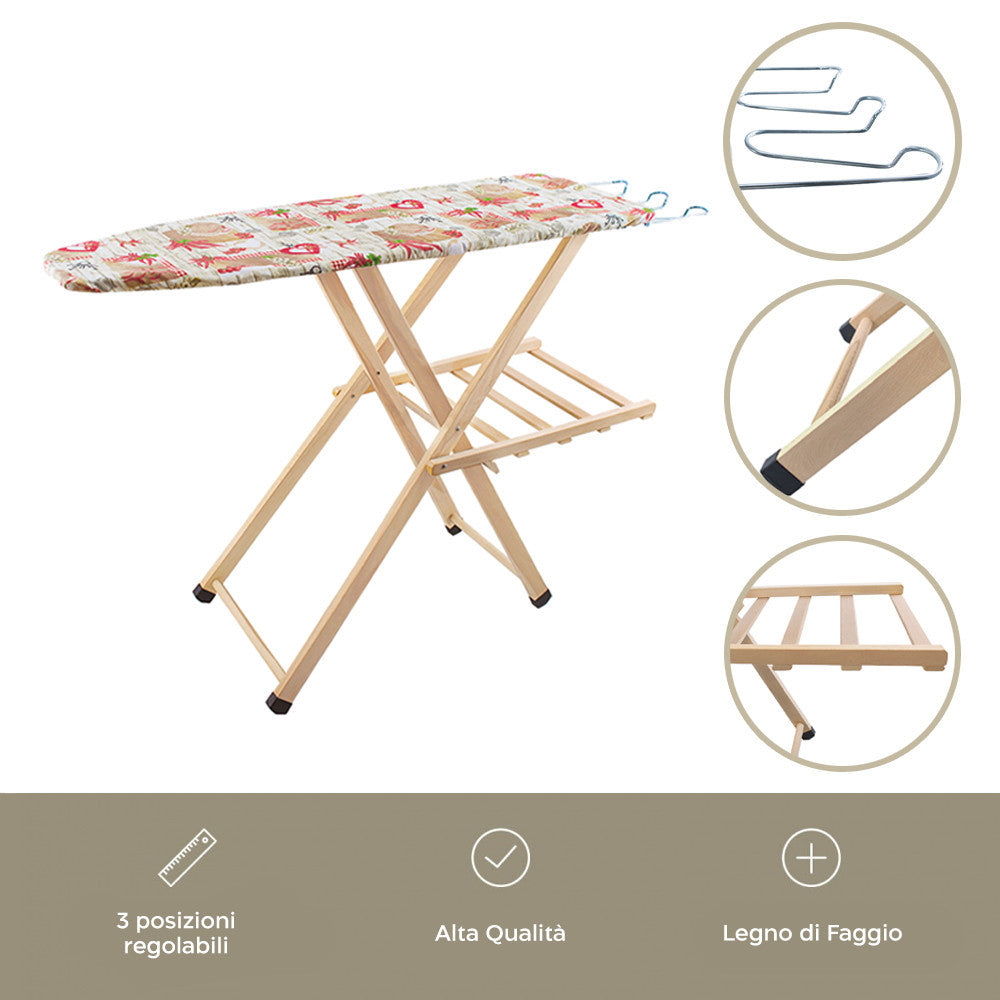 Table à repasser en bois LADY pliable avec support pour chaudière 79x35x121cm