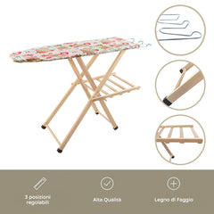 Table à repasser en bois LADY pliable avec support pour chaudière 79x35x121cm