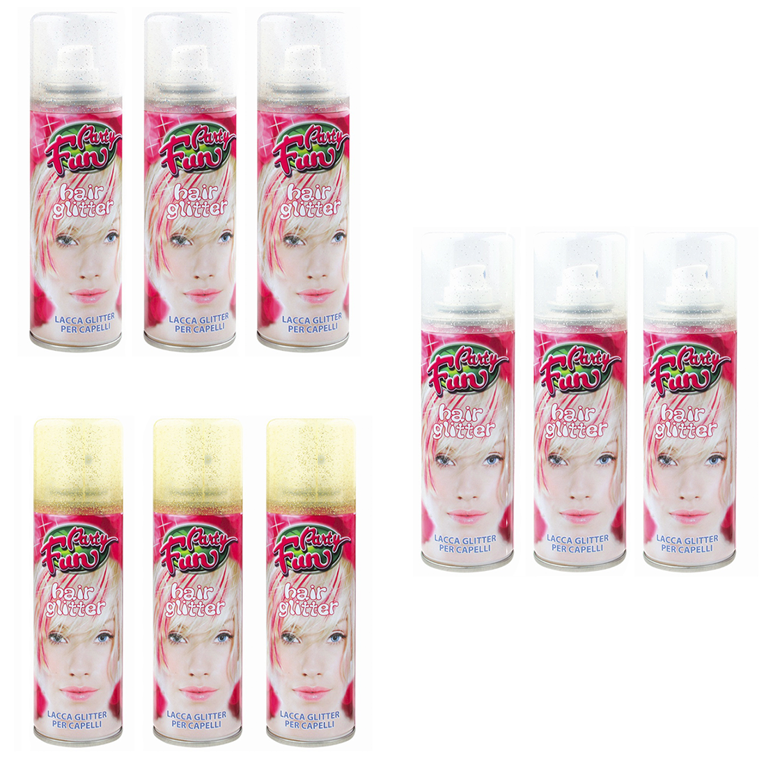 Ensemble 3 laques temporaires pailletées pour cheveux 125ml paillettes couleurs