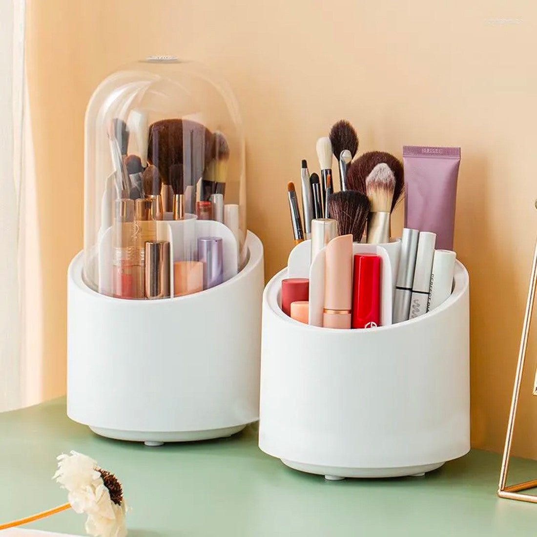 Organisateur pinceaux et maquillage avec base rotative à 360° et 7 compartiments