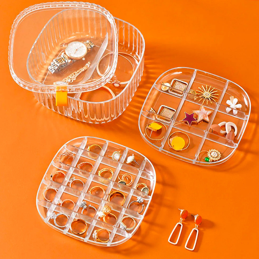 Boîte en plastique transparente pour organisateur de bijoux avec compartiments