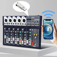 Mélangeur Audio 7 Canaux Professionnel Bluetooth Alimentation Phantom 48V Effet