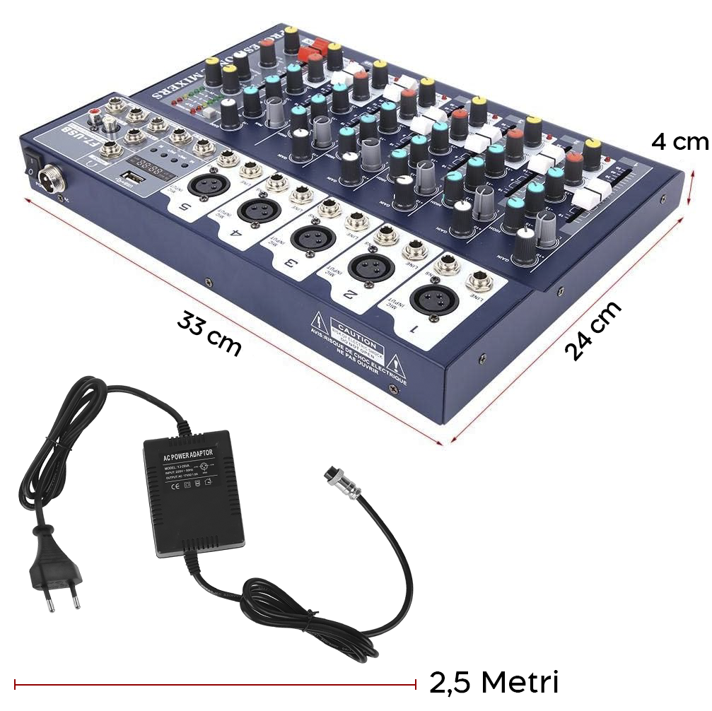 Mélangeur Audio 7 Canaux Professionnel Bluetooth Alimentation Phantom 48V Effet