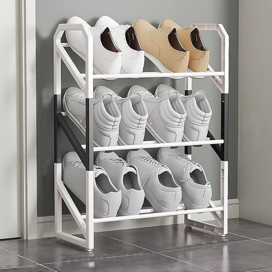 Étagère à chaussures en plastique multifonctionnelle à 3 niveaux