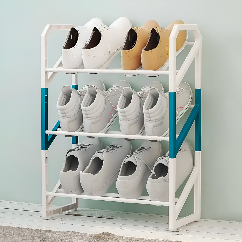 Étagère à chaussures en plastique multifonctionnelle à 3 niveaux