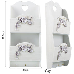 Organiseur mural bois lettres avec 2 compartiments décoration Shabby 29x6x18cm