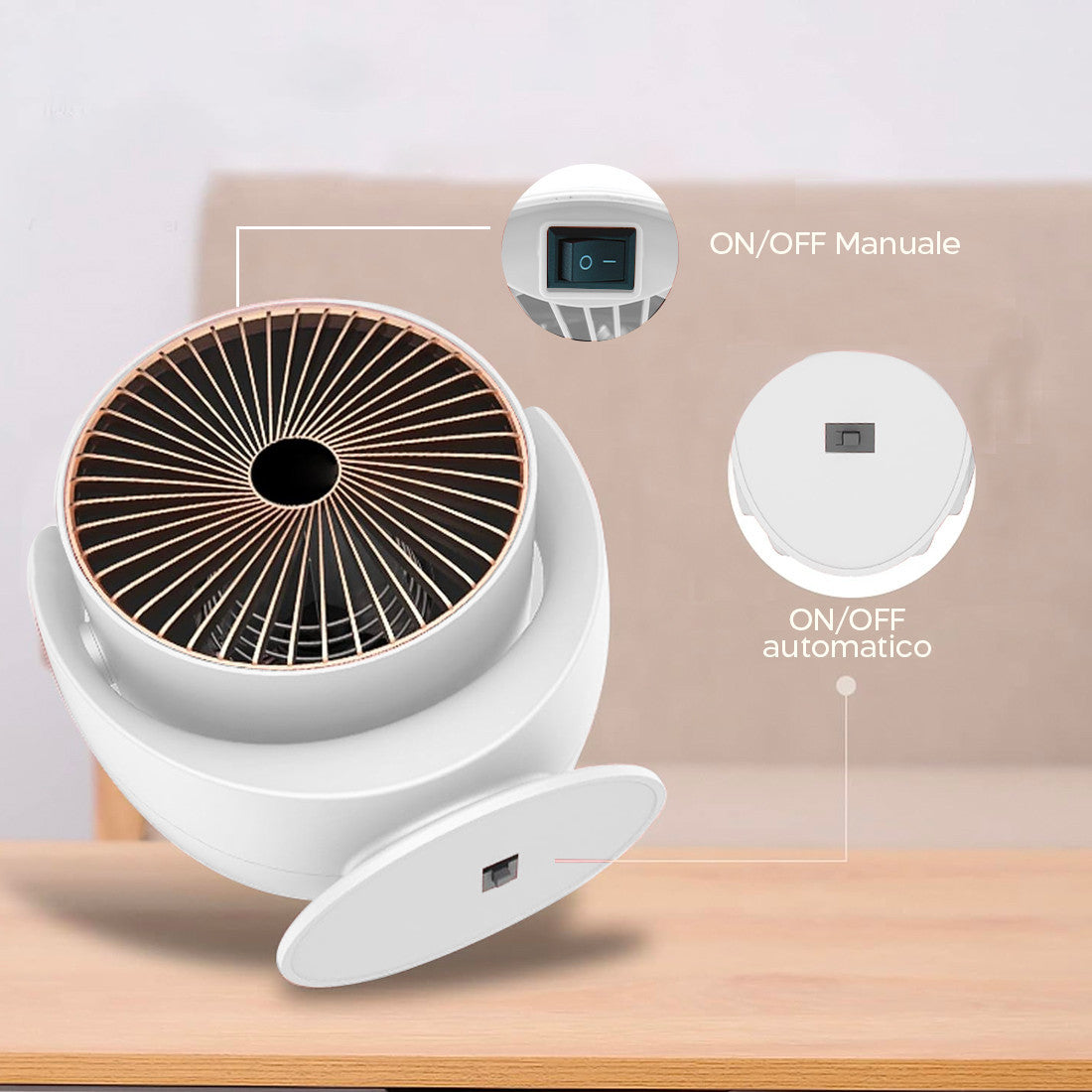 Mini chauffage électrique de bureau 900W avec inclinaison