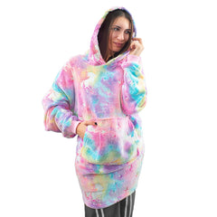 Manteau polaire avec manches oversize multicolor fluorescentes capuche et poche