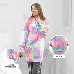 Manteau polaire avec manches oversize multicolor fluorescentes capuche et poche