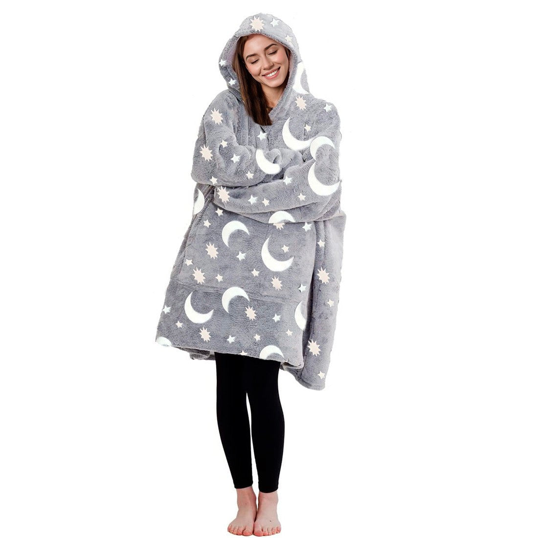 Couverture avec manches extra larges polaire grise fluorescente capuche poche