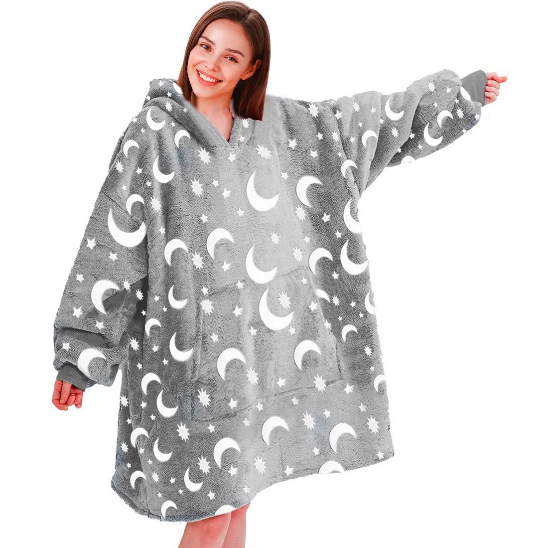 Couverture avec manches extra larges polaire grise fluorescente capuche poche