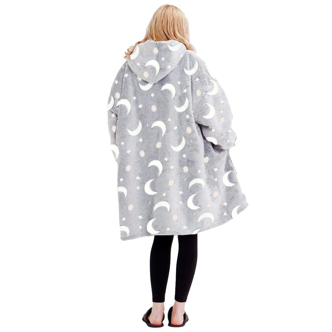 Couverture avec manches extra larges polaire grise fluorescente capuche poche