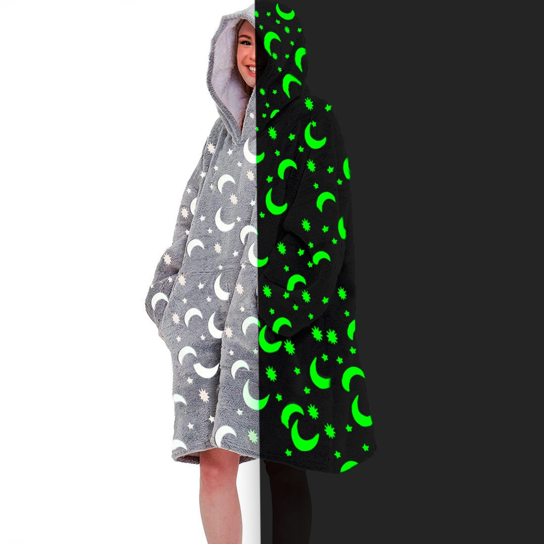 Couverture avec manches extra larges polaire grise fluorescente capuche poche