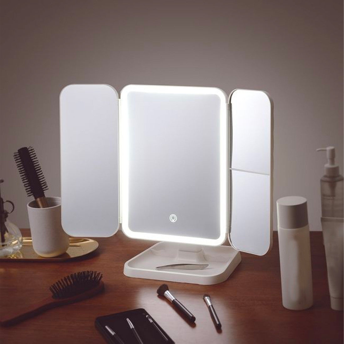 Miroir cosmétique LED Make UP rechargeable 3x design tactile 3 modes d'éclairage