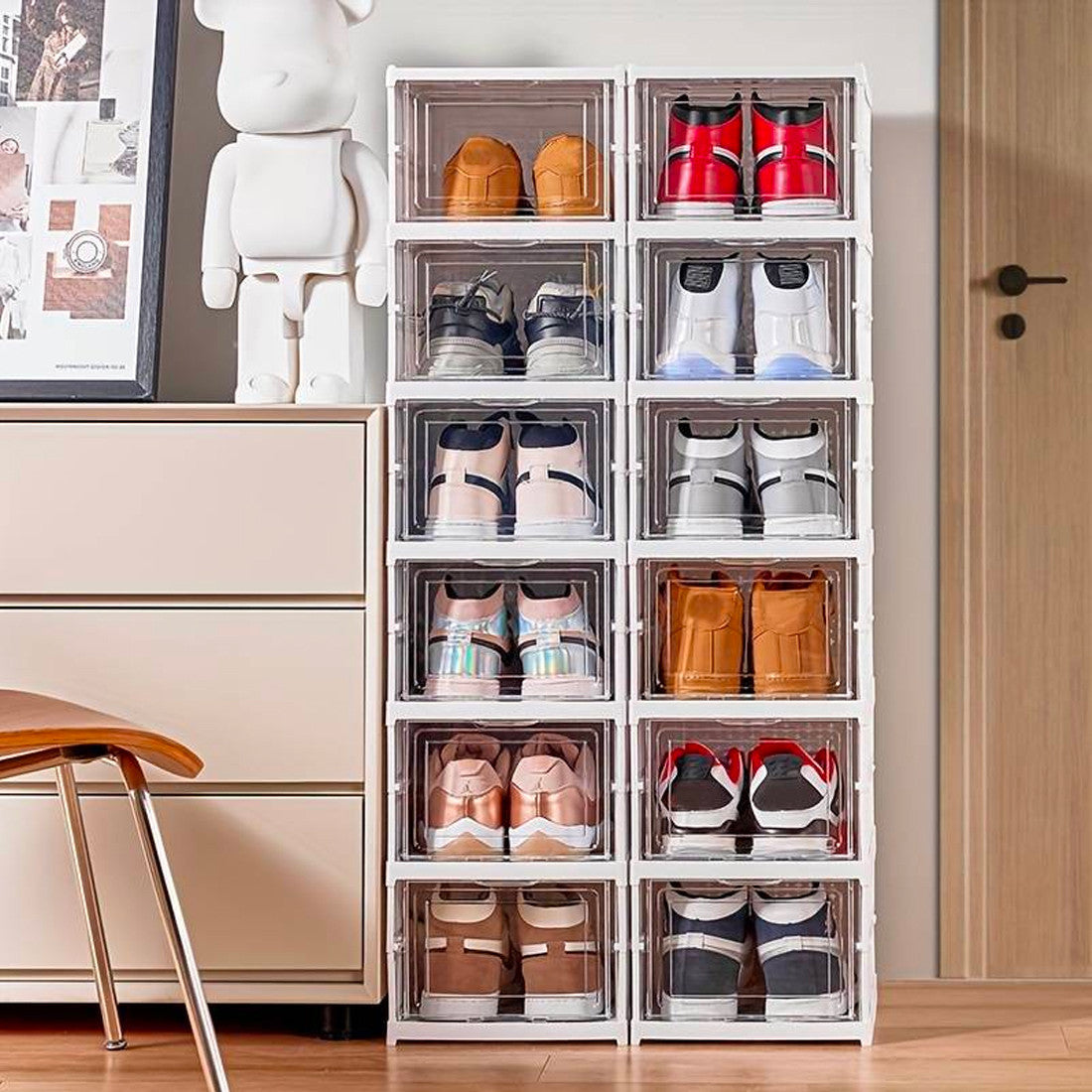 Range-chaussures 6 boîtes Conteneur pliable empilable Organiseurs de chaussures