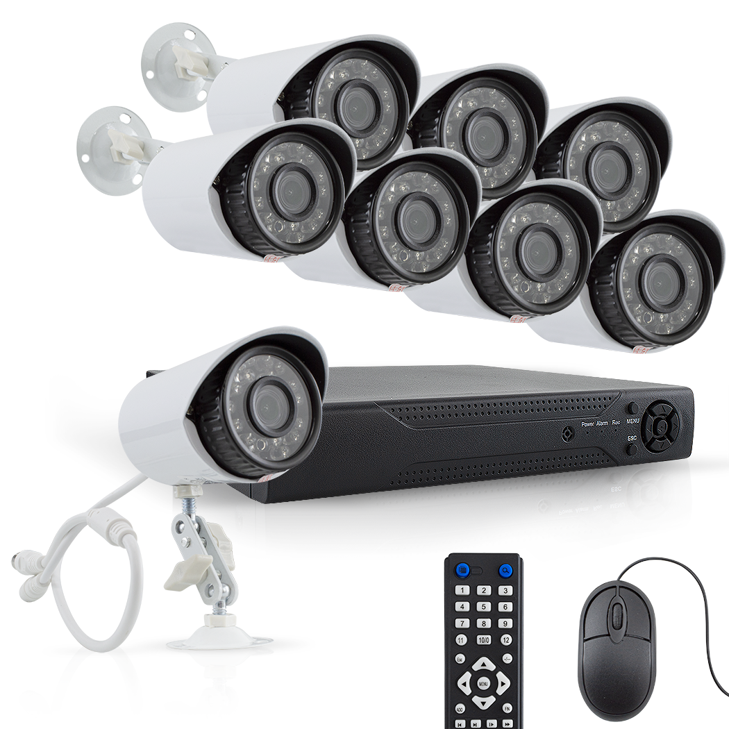 Kit de vidéosurveillance avec 8 caméras H.264, télécommande Infrarouge Full HD