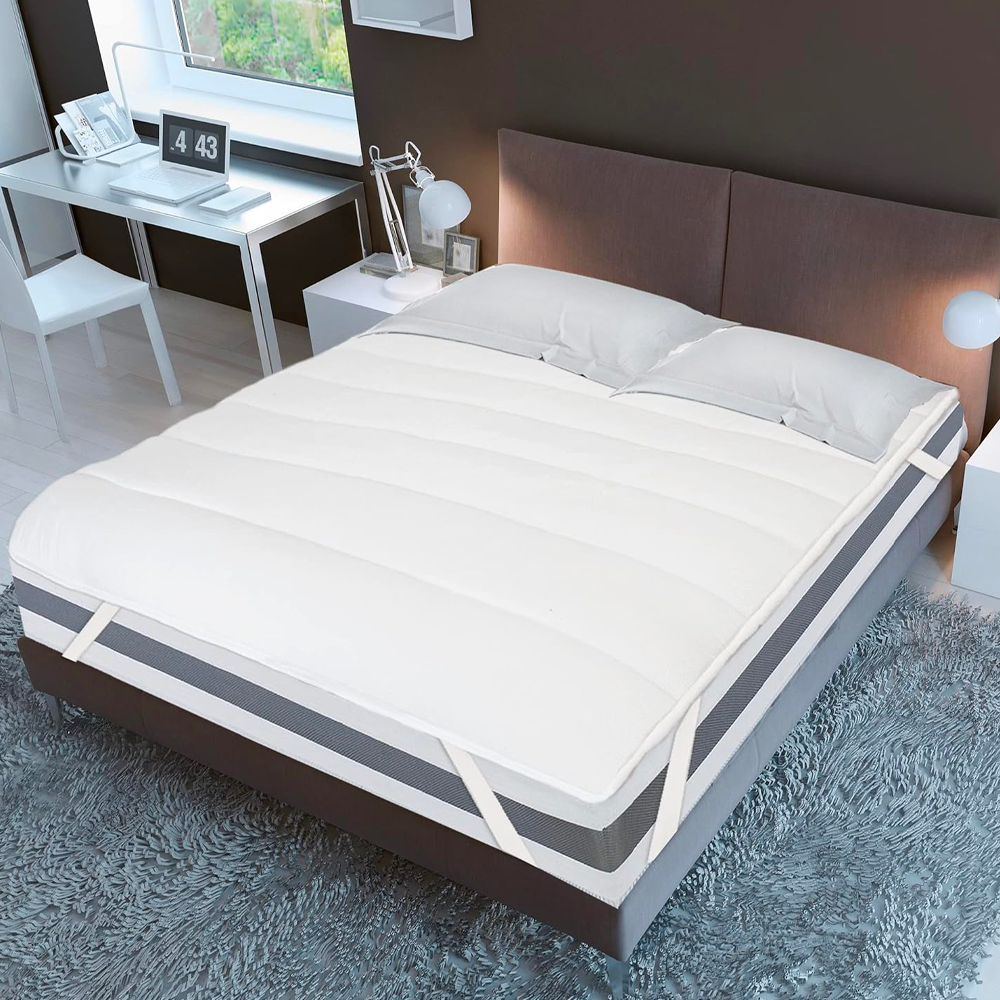 Surmatelas pour lit double 165x200 en microfibre avec élastiques blanc