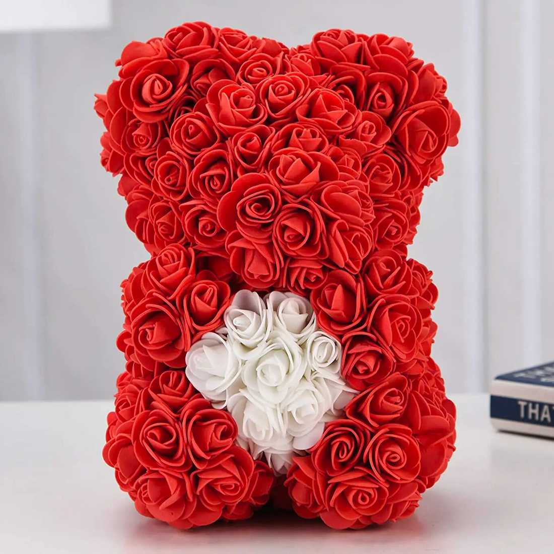 Ours Rose Artificiel H25cm avec Emballage Transparent, Idée Cadeau