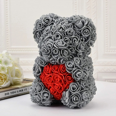 Ours Rose Artificiel H25cm avec Emballage Transparent, Idée Cadeau