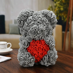 Ours Rose Artificiel H25cm avec Emballage Transparent, Idée Cadeau
