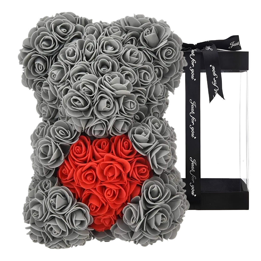 Ours Rose Artificiel H25cm avec Emballage Transparent, Idée Cadeau