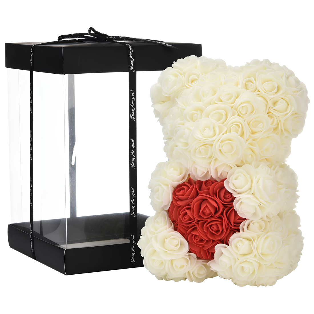 Ours Rose Artificiel H25cm avec Emballage Transparent, Idée Cadeau
