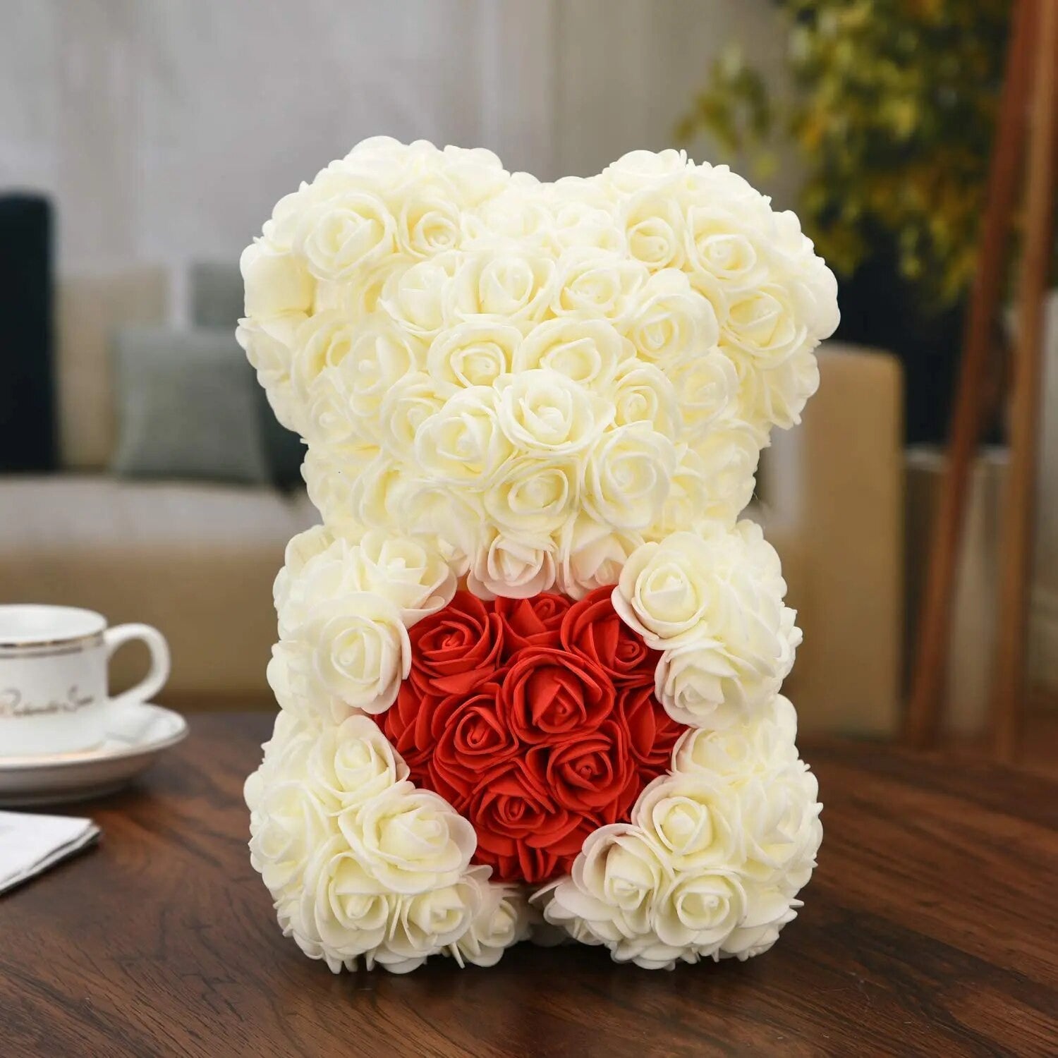 Ours Rose Artificiel H25cm avec Emballage Transparent, Idée Cadeau