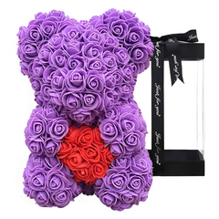 Ours Rose Artificiel H25cm avec Emballage Transparent, Idée Cadeau