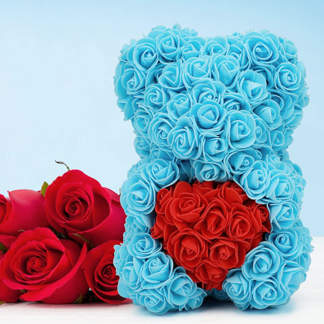 Ours Rose Artificiel H25cm avec Emballage Transparent, Idée Cadeau