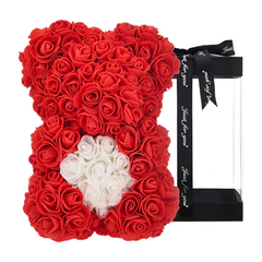 Ours Rose Artificiel H25cm avec Emballage Transparent, Idée Cadeau