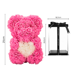Ours Rose Artificiel H25cm avec Emballage Transparent, Idée Cadeau