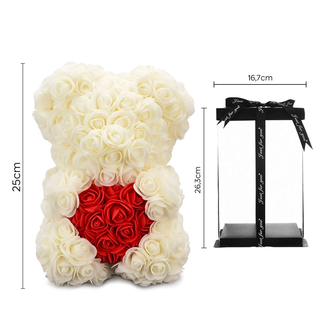 Ours Rose Artificiel H25cm avec Emballage Transparent, Idée Cadeau