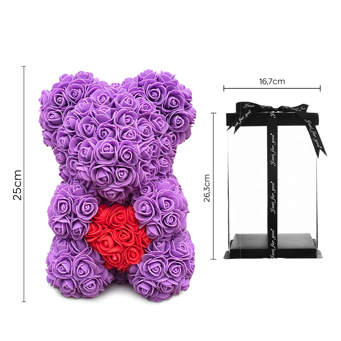 Ours Rose Artificiel H25cm avec Emballage Transparent, Idée Cadeau
