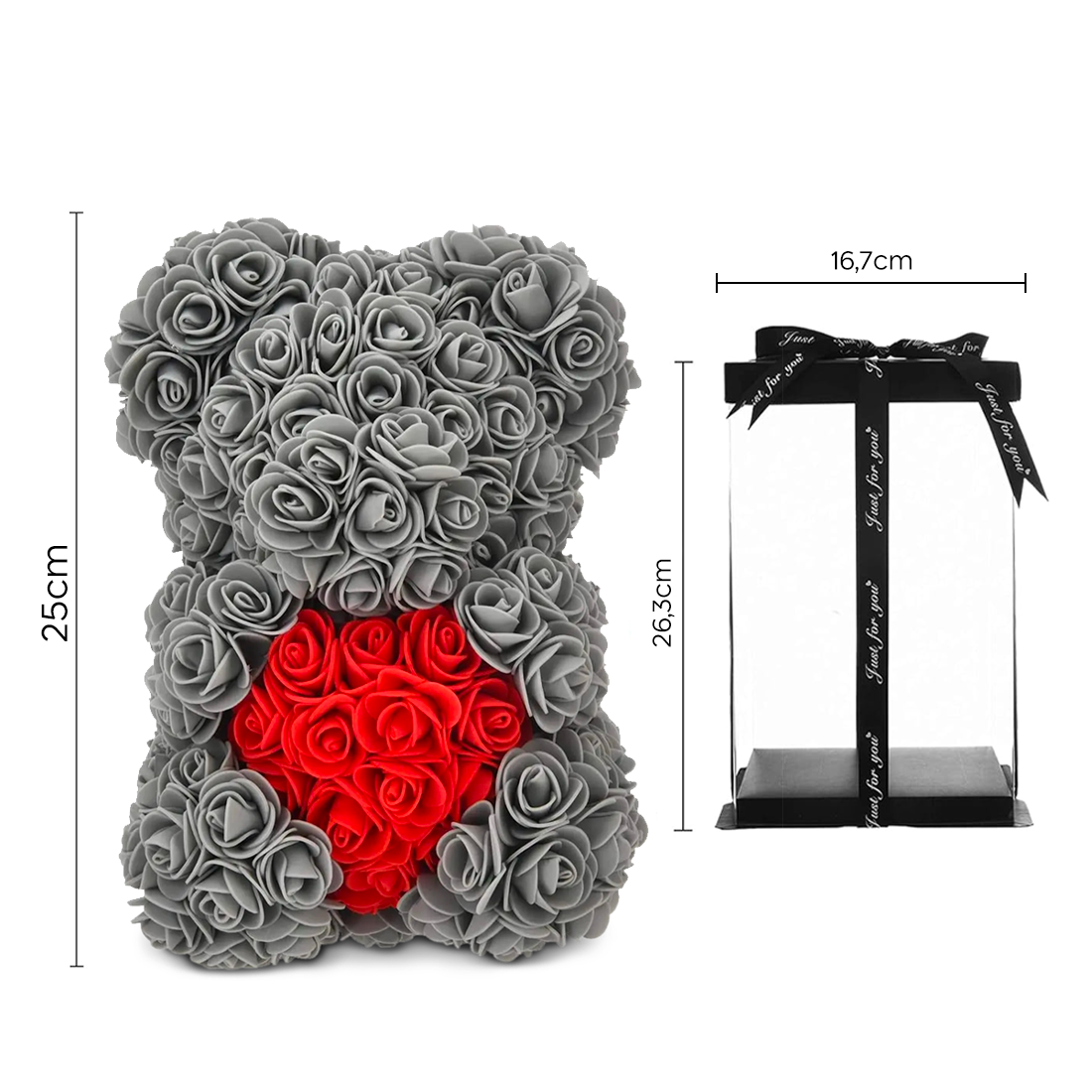 Ours Rose Artificiel H25cm avec Emballage Transparent, Idée Cadeau
