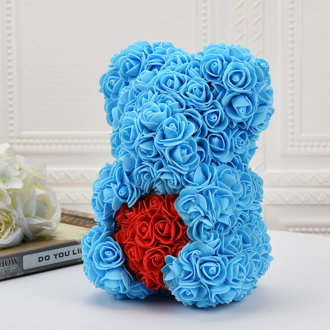 Ours Rose Artificiel H25cm avec Emballage Transparent, Idée Cadeau