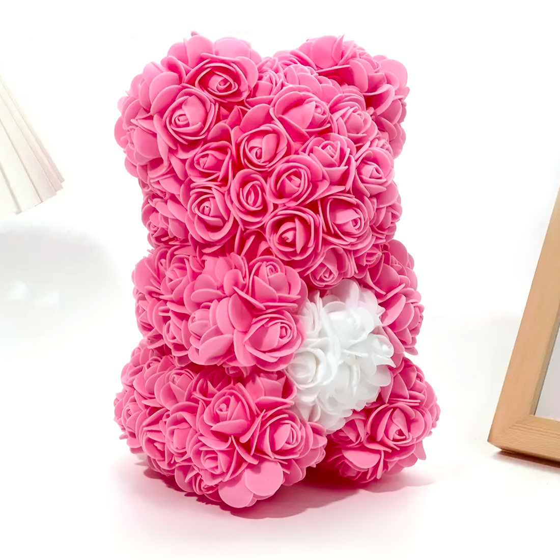 Ours Rose Artificiel H25cm avec Emballage Transparent, Idée Cadeau