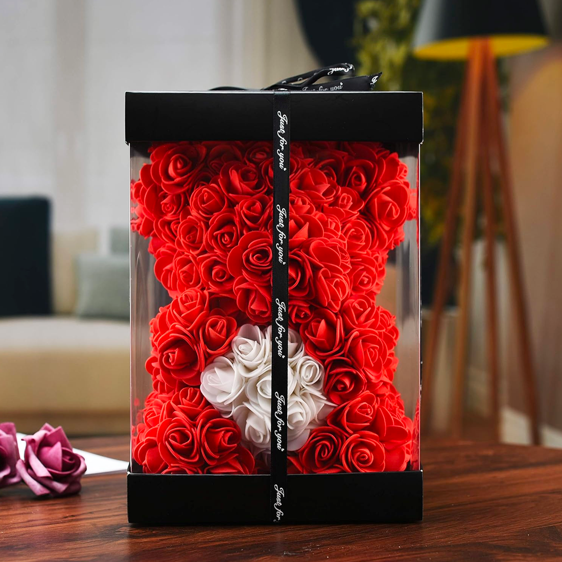 Ours Rose Artificiel H25cm avec Emballage Transparent, Idée Cadeau