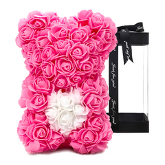 Ours Rose Artificiel H25cm avec Emballage Transparent, Idée Cadeau
